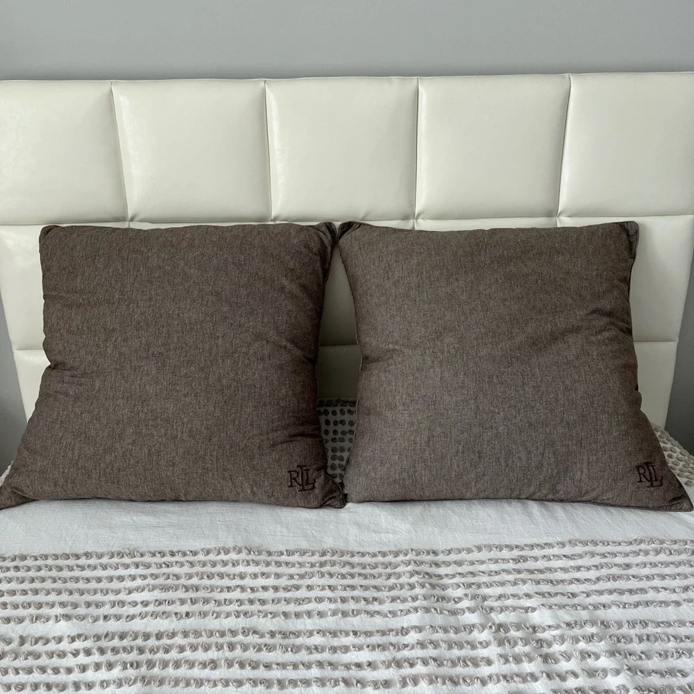 LRL Ralph Lauren 100% Cotton Euro Pillows Feather Inserts 26x26 Neutral Set of 2